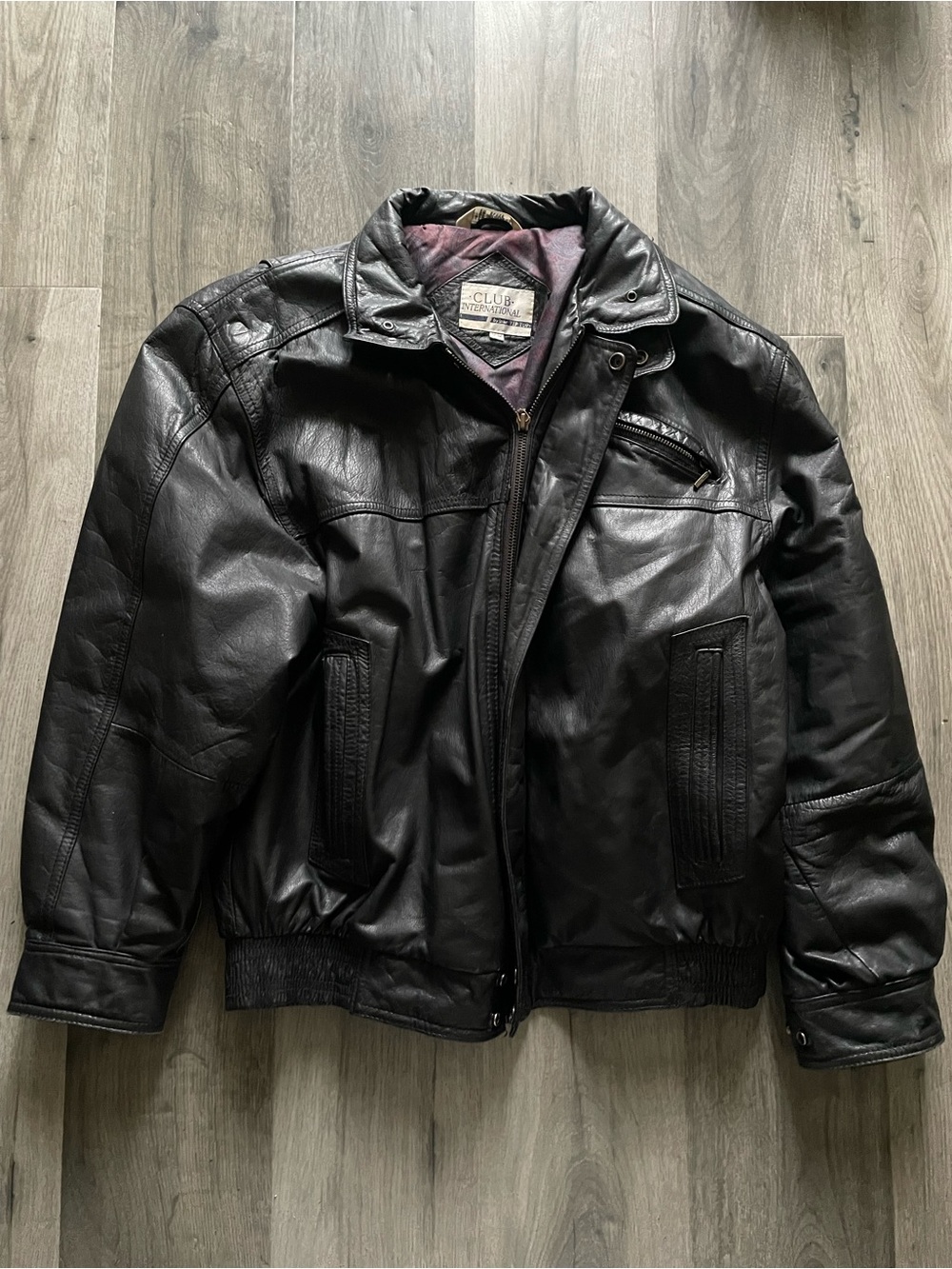 Club Inrernational Black Leather Bomber Jacket
